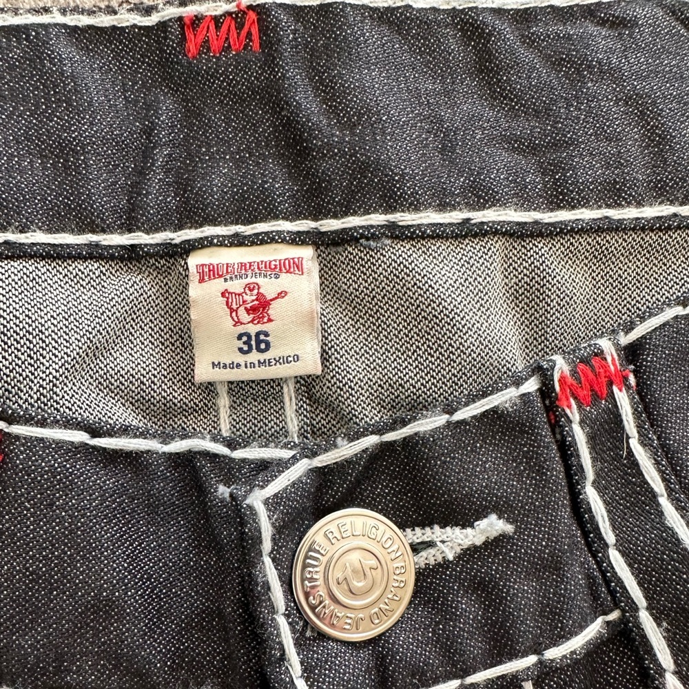 True Religion,Cut-Off Jean Shorts, Red-Stitch, Size 36.